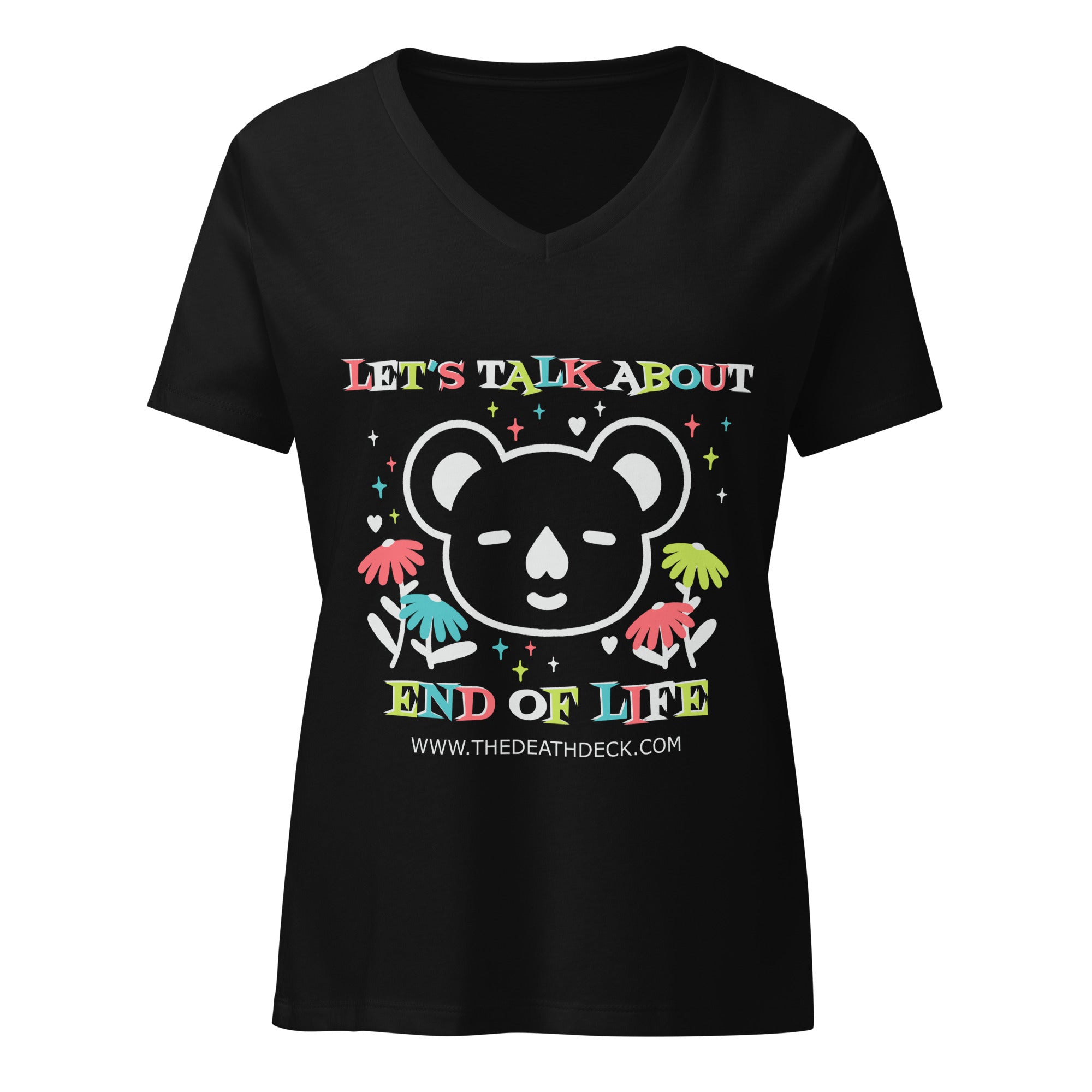 Let's Talk About End of Life- Women’s relaxed v-neck black t-shirt